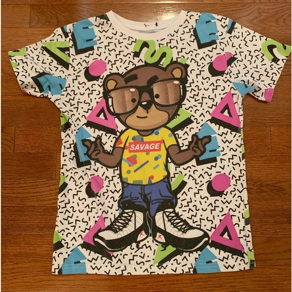 FRESH LAUNDRY SAVAGE BEAR SHIRT 80S GRAPHIC STREET WEAR URBAN